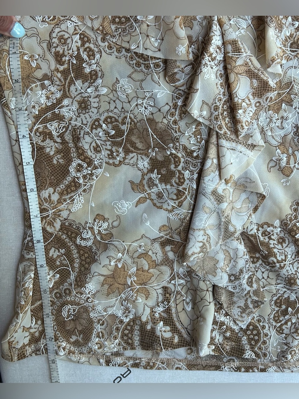 Topia Brown and Cream Paisley Ruffle Blouse - Picture 3 of 4